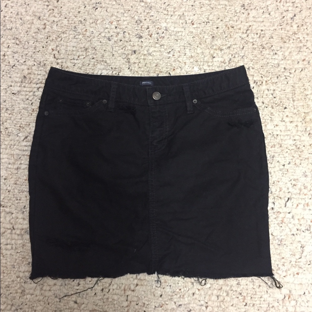 Black distressed denim skirt, jean skirt